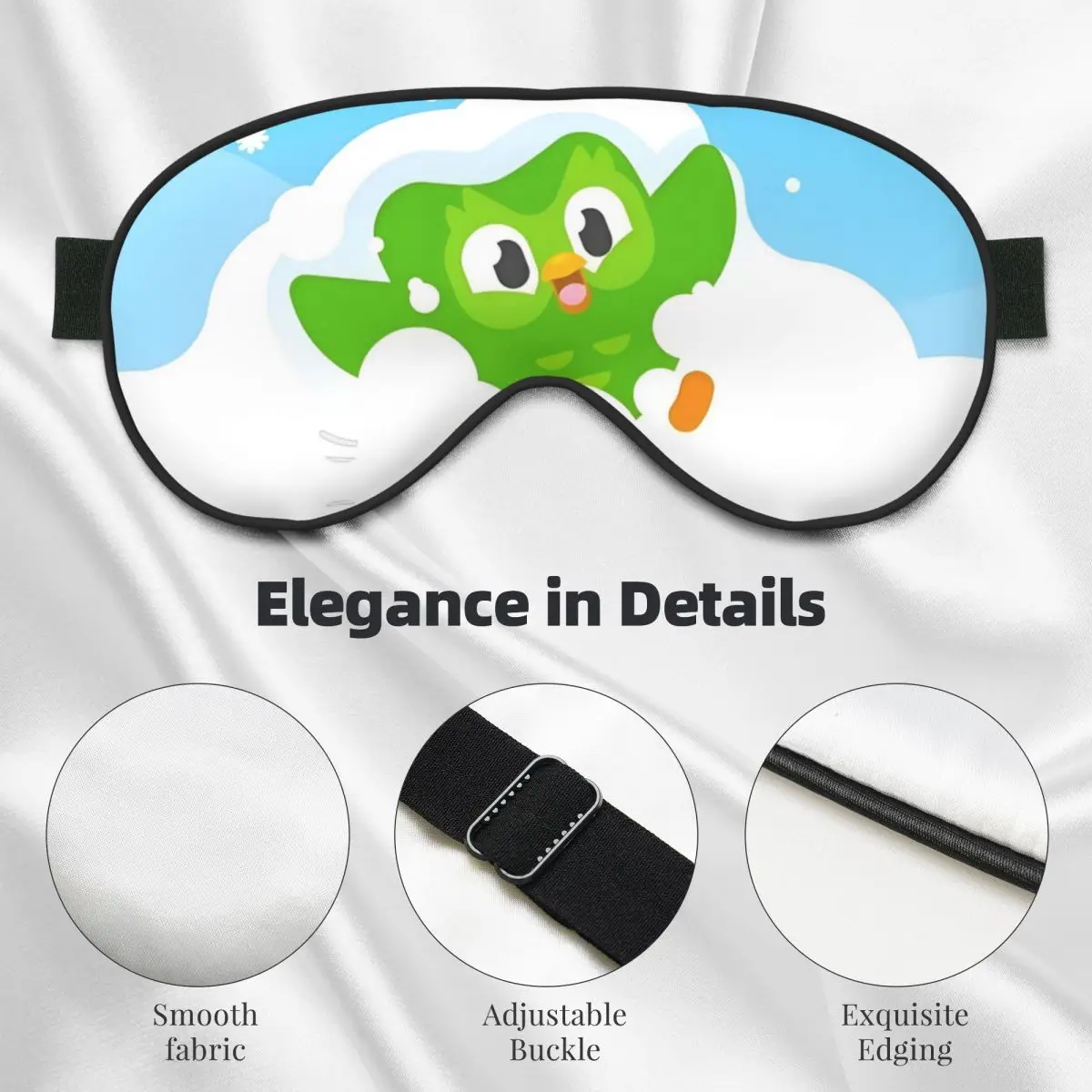 Grappig D-Duolingos Zacht Oogmasker Dubbelzijdig Mooi Groen De Uil Cartoon Anime Blinddoeken Creatieve Blokkeren Lichte Ooglapje