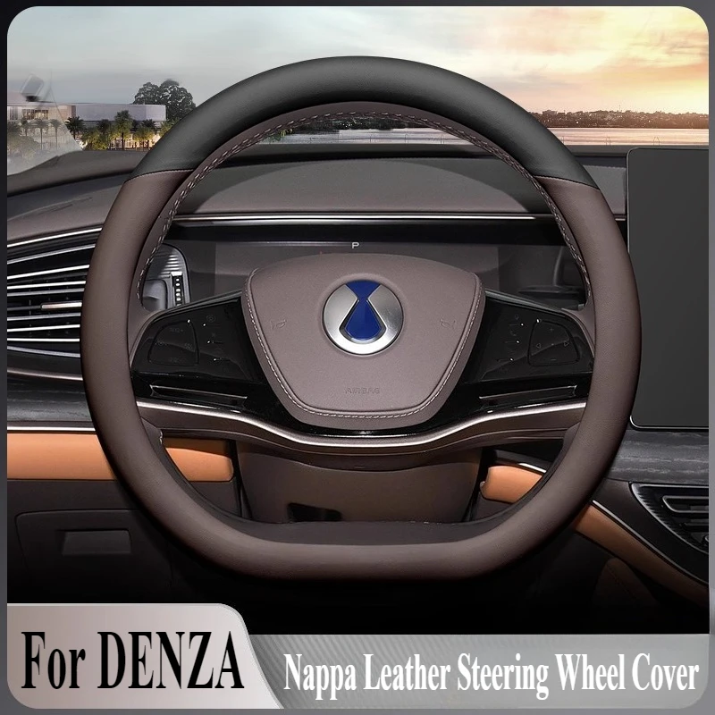 

For DENZA D9 N7 N8 Nappa Leather Steering Wheel Cover Anti Slip Four Season Universal Car Interior Modified Accessory