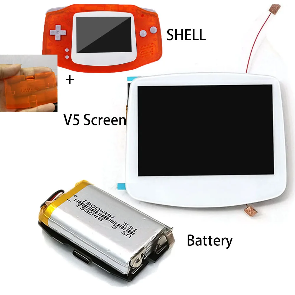 

2023 New Battery GBA V5 IPS Laminated Screen Replacements Housing Shell PCB Mod Kits for Gameboy Advance 1800mAh Touch Control