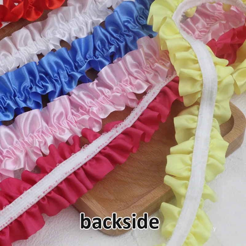 40 Yards/Lot New Pleated Ruffle Satin Lace Trim 4CM Wide Pink White Blue Elastic Frills Sewing Material Doll Dress Craft Decor