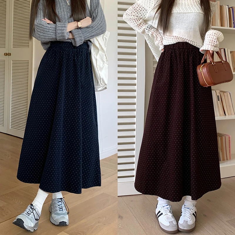 

ML 2Colors Women Long Skirt Spring 2024 French polka dot A Line High Waist Pleated Long Skirts Female(L3098