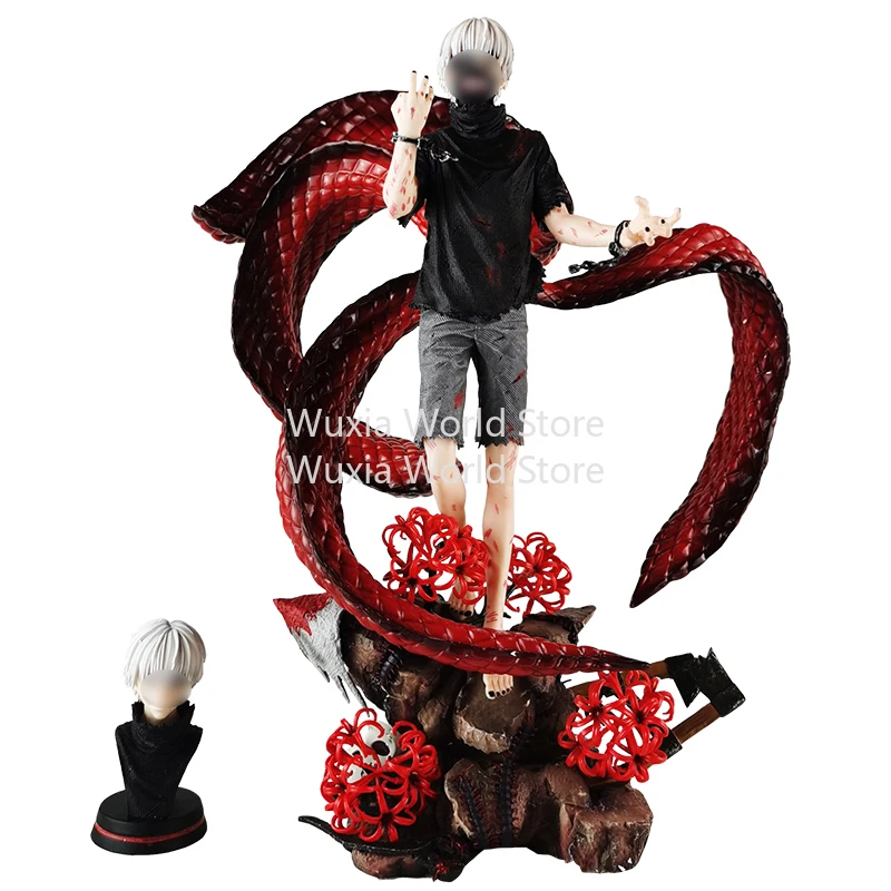 Figurka Kaneki Ken 45 cm Tokyo Ghoul Białe Włosy Dwugłowa Rzeźba Figurka Anime Ozdoba na Biurko Najlepsze Prezenty dla Chłopców