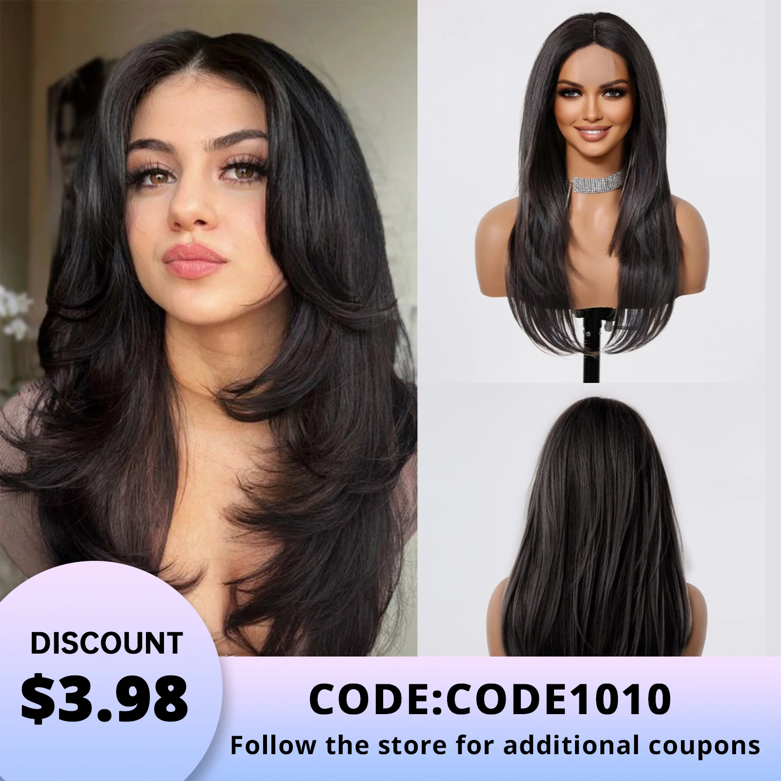 Realistic Wigs Layered Black Lace Front Hairline Long Straight Synthetic Wigs for Women Middle Parted Wigs Heat Resistant Hair