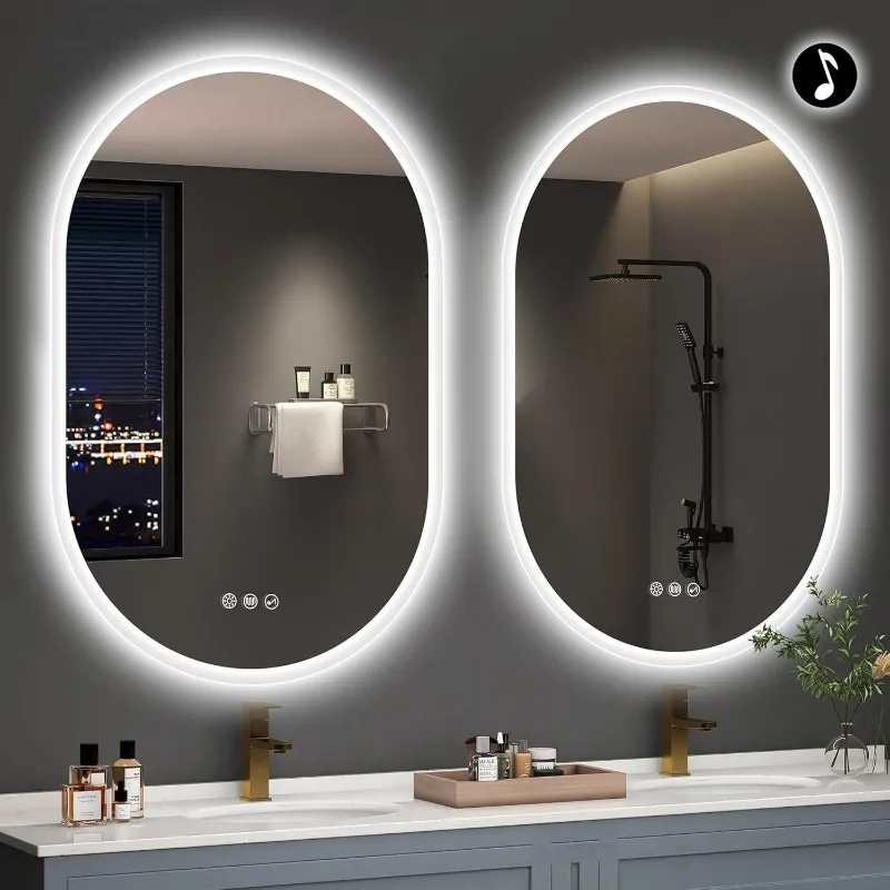 2pcs 24x36 Oval LED Bathroom Mirror with Lights, Anti-Fog, Bluetooth Speaker, 3 Colors Temperature & Dimmable, Lighted Mirrorsl