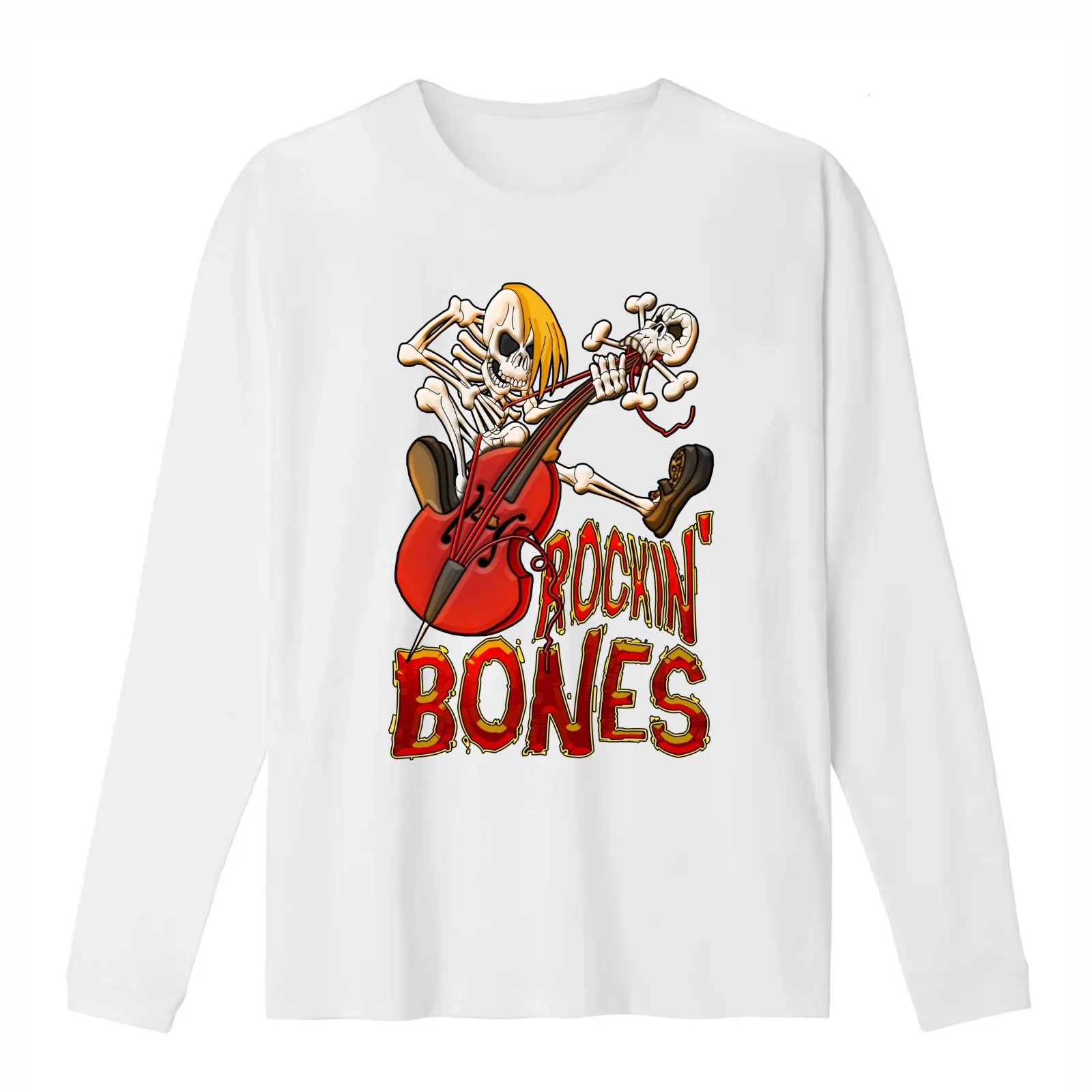 Rockin Bones - full colour T-Shirt Summer Casual Cotton Tee Oversized Streetwear Tops Vintage Graphic Print Unisex Men Women