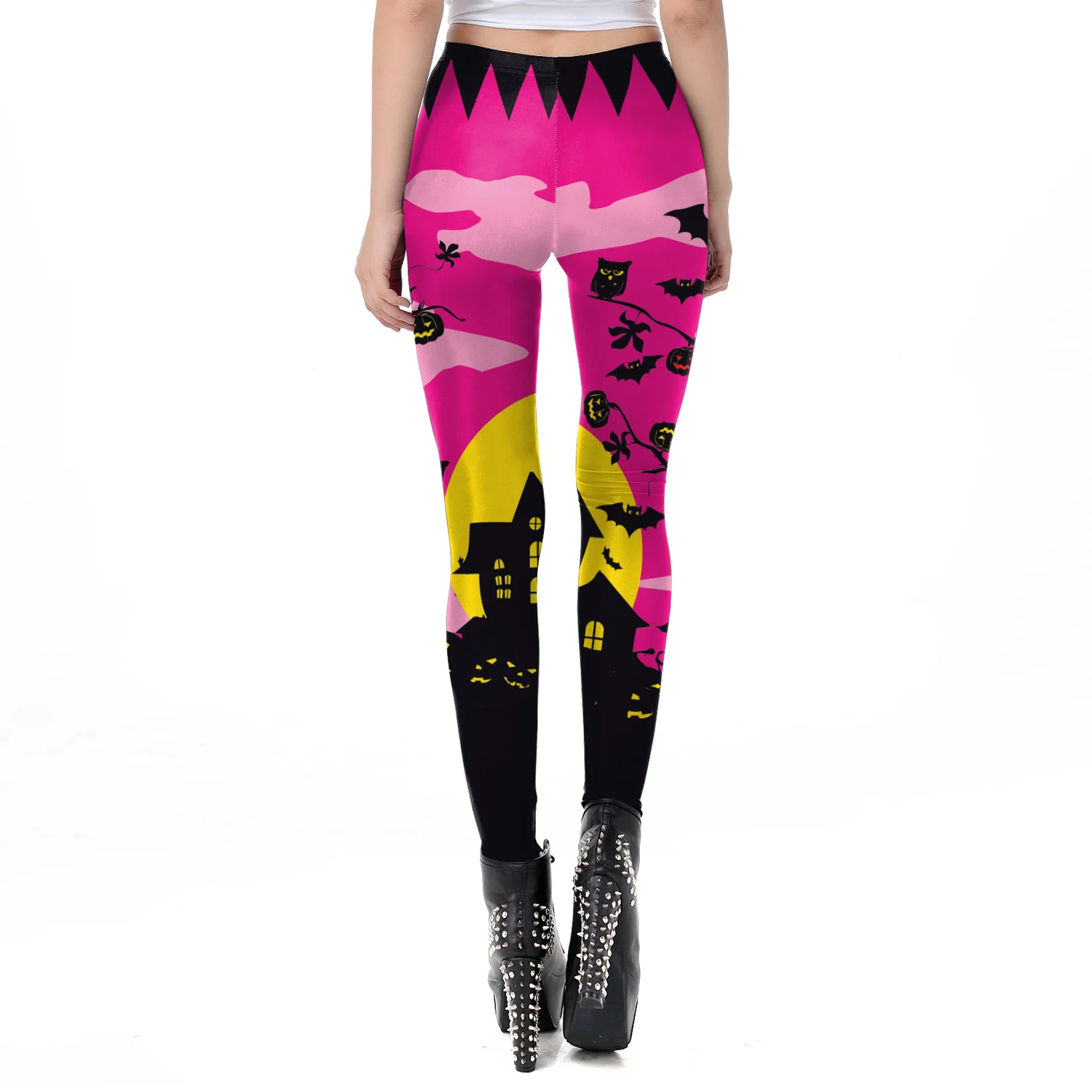 Mallas de Halloween para mujer, pantalones con estampado Digital 3D de calabaza, casa de bruja rosa, disfraz de Cosplay, Leggings casuales ajustados de cintura alta