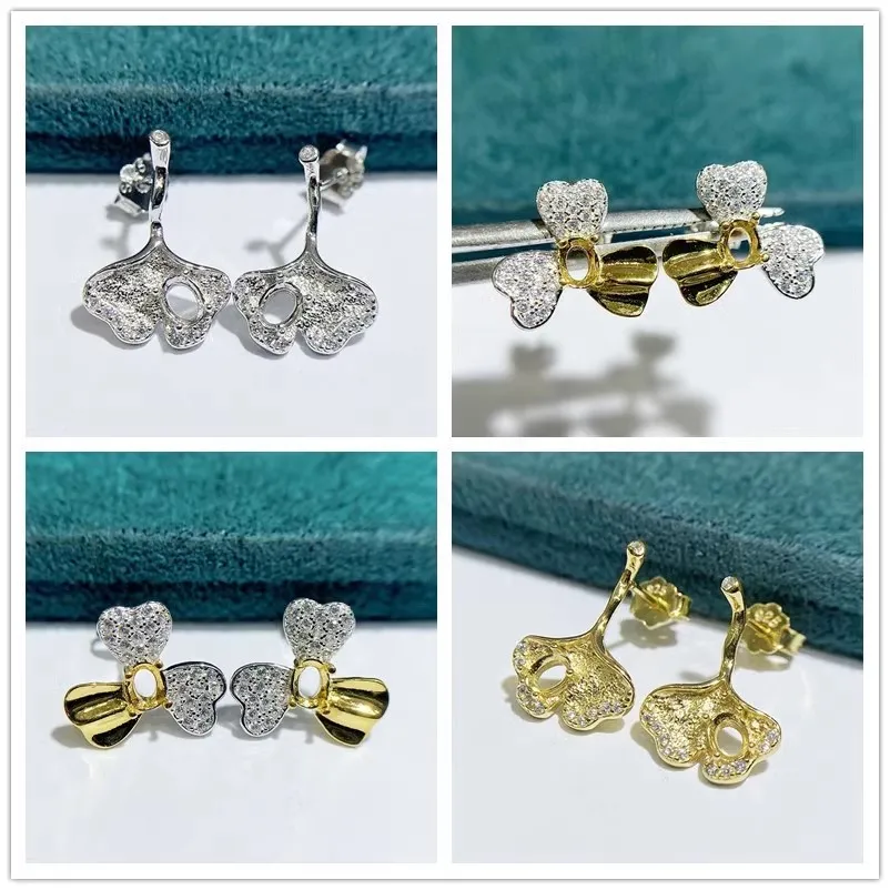 MeiBaPJ 3mm*4mm Elliptic Stones DIY 925 Silver Empty Holder Fashion Flower Stud Earrings Fine Charm Party Jewelry for Women