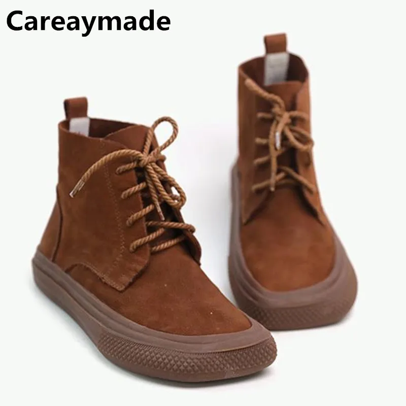 Careaymade-Genuine Leather  women\'s short boots Japanese retro Cow leather fashion shoes Ladies Casual Square Toe single boots