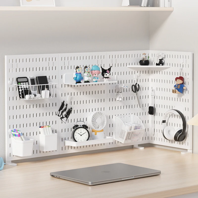 Tablero perforado de almacenamiento para estudio en casa: adecuado para exhibir figuras, almacenamiento de escritorio y con clip para artículos de muebles