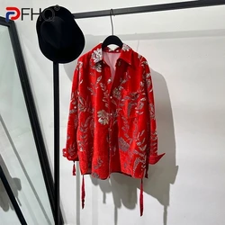 PFHQ Men's Trendy Bright Color Printed Loose Sleeved Shirts Velvet Sequin Performance Male Summer Advanced Handsome Tops 21Z4382