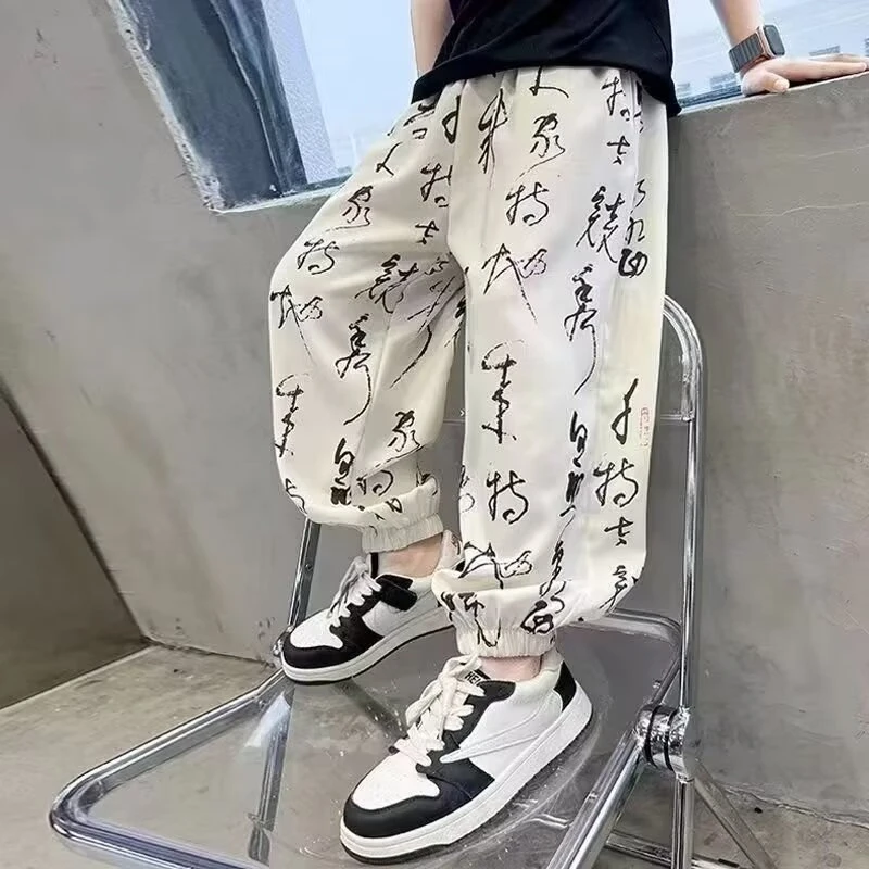 Ragazzi lanterna stile cinese pantaloni Cool Pant Casual Ice Silk Feel bambini comodi pantaloni sportivi pantaloni lunghi per adolescenti