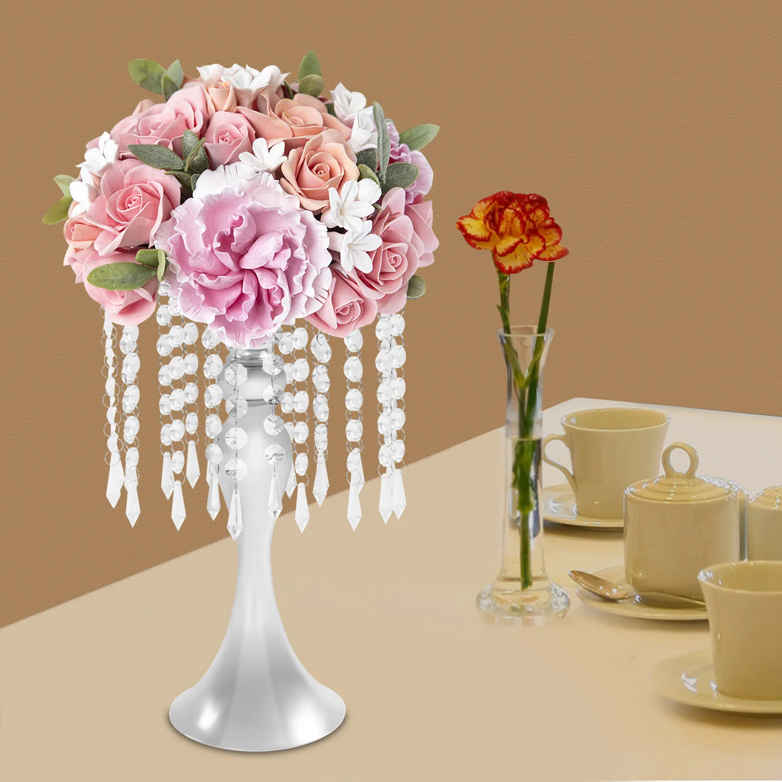 

10* Flower Stands Acrylic Silver Crystal Flower Stand Flower Arrangement Stand Conical-like Base For Elegant Aesthetic