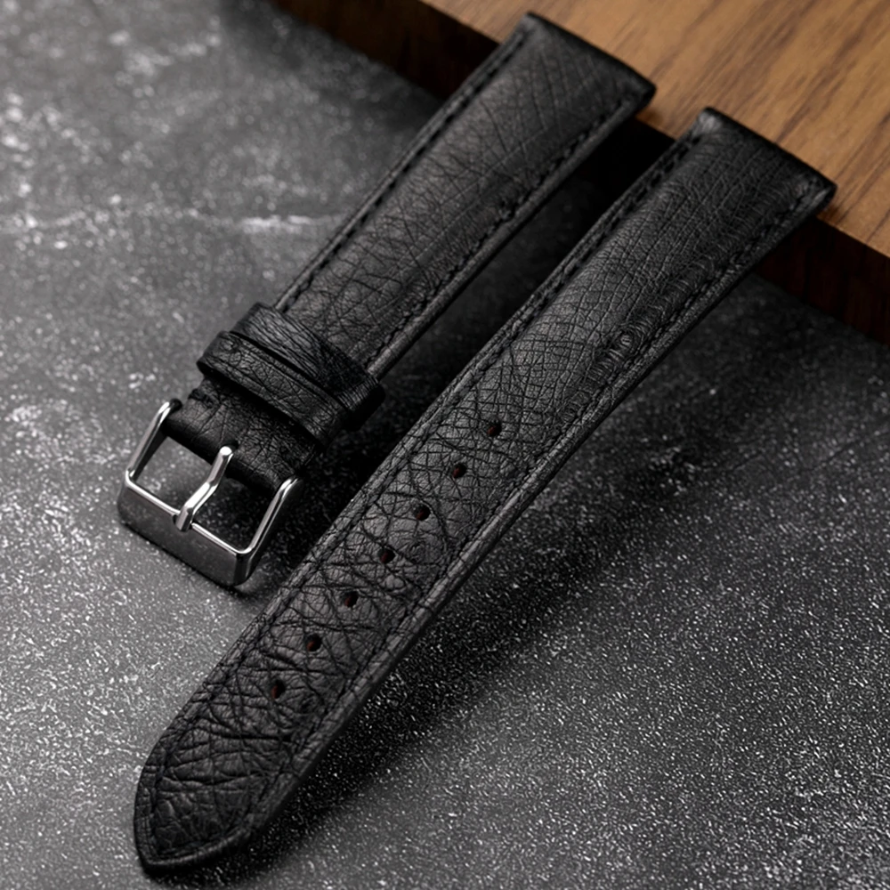 Handmade South African Ostrich Leather Black Strap 18 19 20 21 22MM Vintage Leather Bracelet Men Bracelet Height Leather