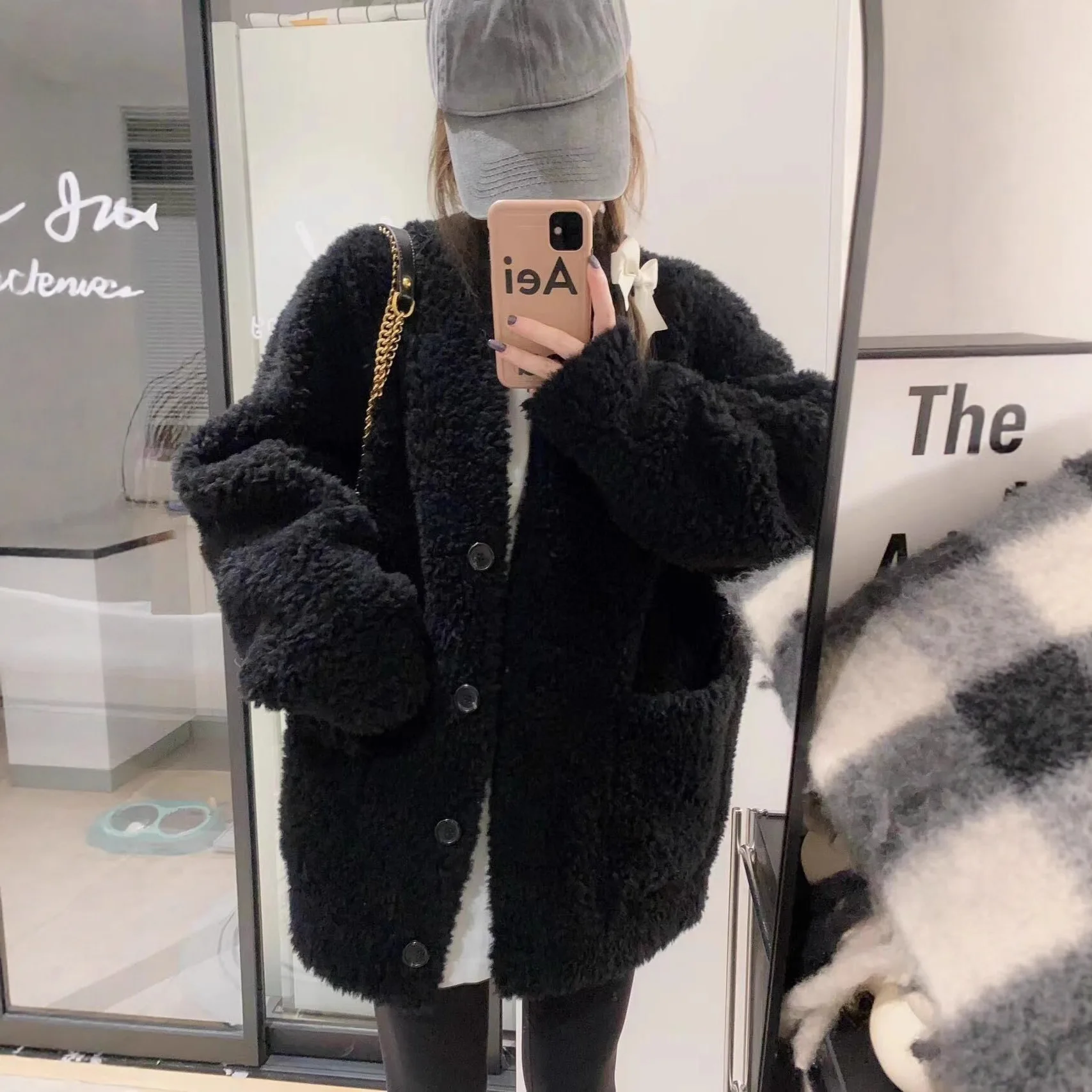 Faux Fur Coats Women Jackets V Neck Full Sleeve Coat Thick Warm Y2k Streetwear Jacket Elegant Work Outerwear Autumn Winter