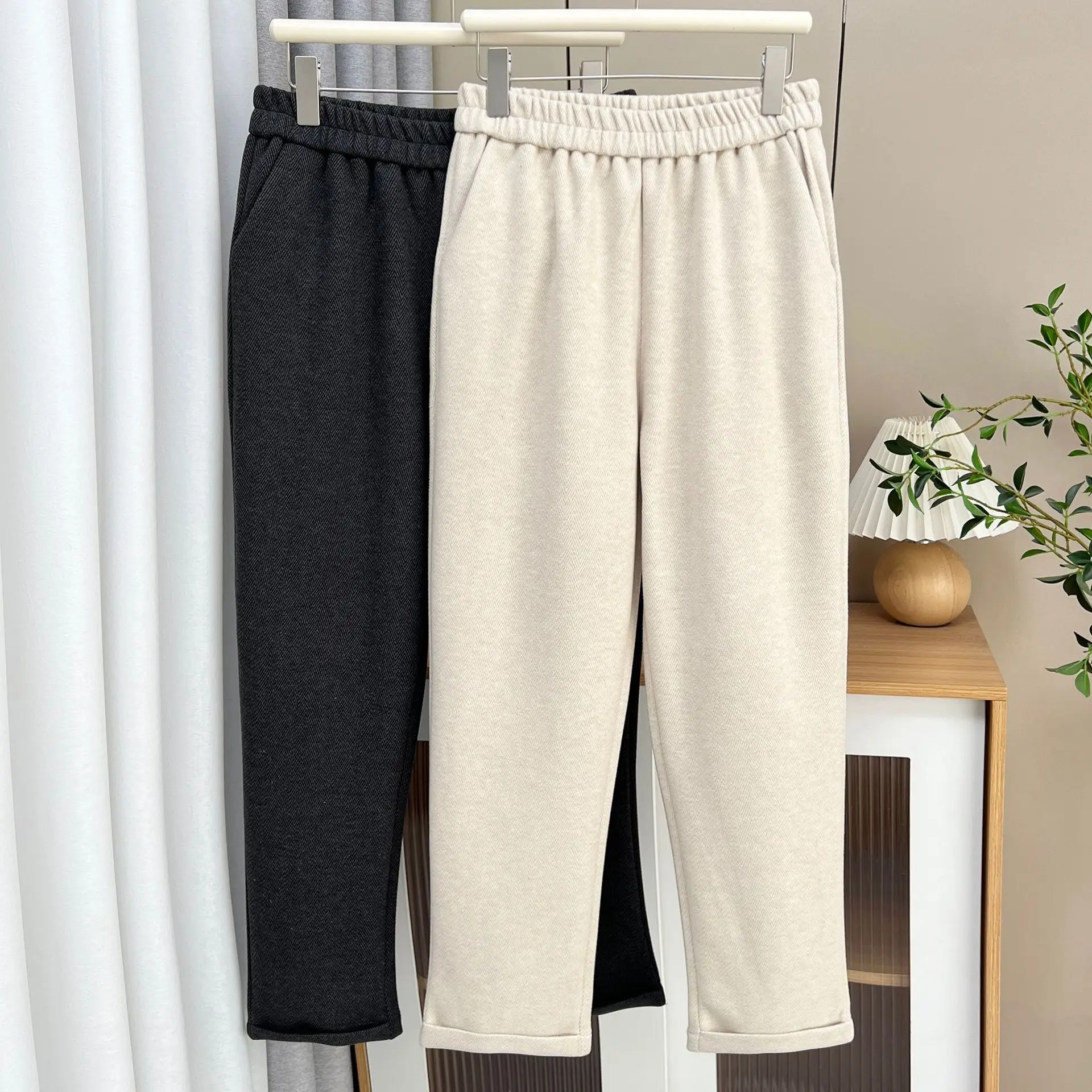 2025 Early Spring New 3XL 4XL Plus Size Women's Harem Pants Casual Woolen Cuffs Ankle Length Trousers 2512