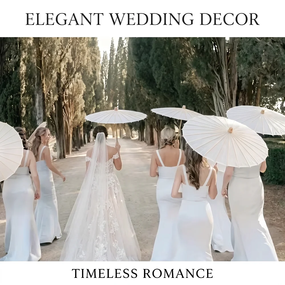1/4pcs Vintage Round Umbrella White Sunshade Oil Paper Umbrella Wedding Arch Decoration Bridal Party Newlywed Photography Prop