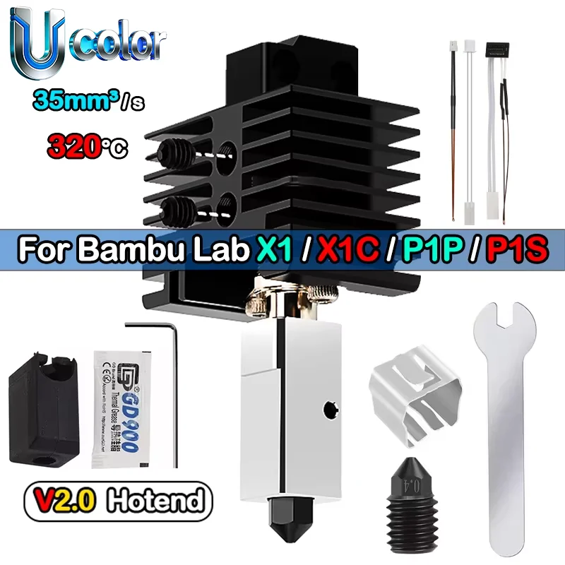 

Комплект для модернизации хотэнда для Bambu Lab P1P X1 P1S X1C: термистор, биметаллический термобарьер, сопло из закаленной стали Bambulab, печатающая головка V2