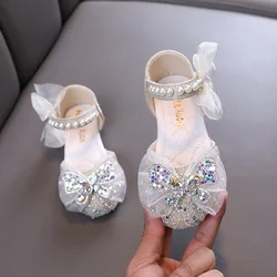 AINYFU New Little Girl Leather Sandals Girls Princess Rhinestone Bowknot Sandals Fashion Kids Causal Flat Wedding Shoes J322