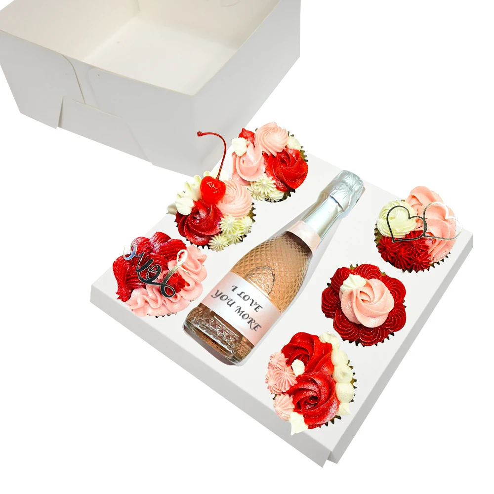 5pcs White Cupcake Boxes  5 Cavities Paper Merry Christmas Mousse cake/Chocolate Gift Box Clear Window Packaging Bag