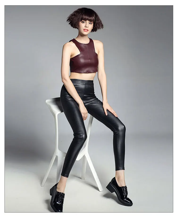 YR!Free shipping. high waist ,high elastic imported authetic Iamb skin leather, slim ,stylish,women trousers leggings ,sales