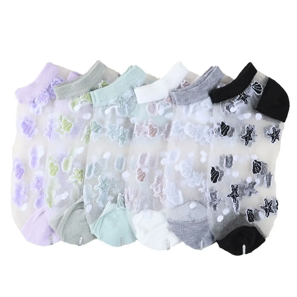High Quality Breathable Crystal Glass Silk Socks Silk Lace Lastic Socks Transparent Short Socks