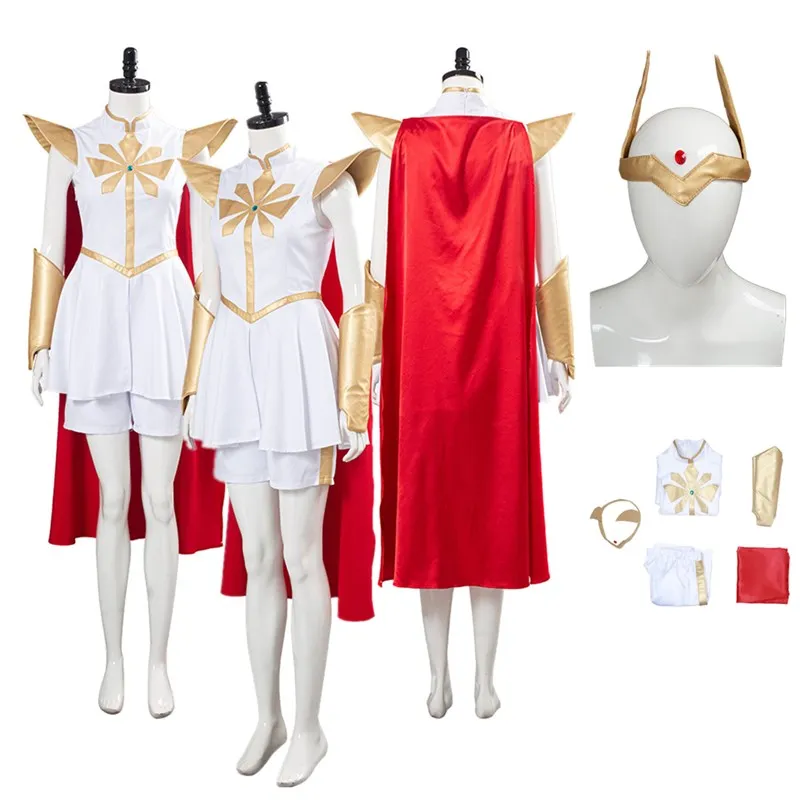 Volwassen Vrouwen Fantasie She-Ra Prinses Cosplay Kostuum Jurk Mantel Kroon Hoofdband Outfits Halloween Carnaval Feestpak