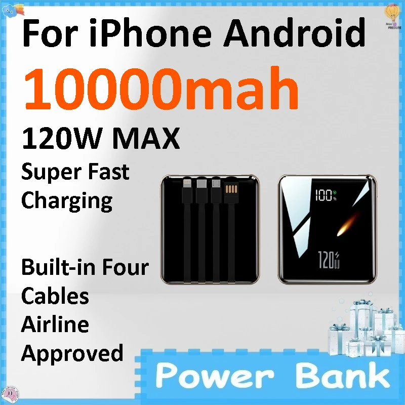 10000mAh Large Capacity 120W Fast Charging Power Bank Slim Compact Portable Phone Power Supply for Smartphone