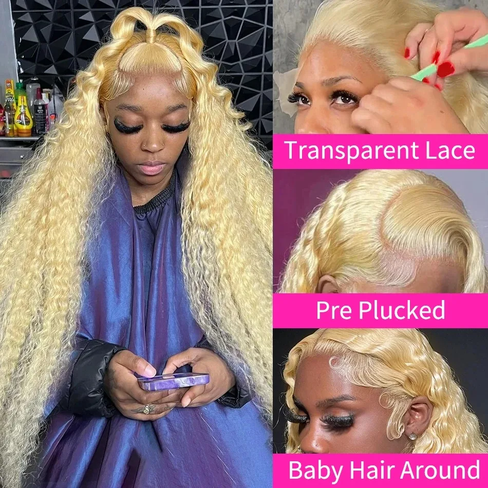 Perruque Lace Front Wig Deep Wave brésilienne bouclée, cheveux naturels, blond 250, 13x4, 13x6, 30 40 pouces, densité 613, pour femmes