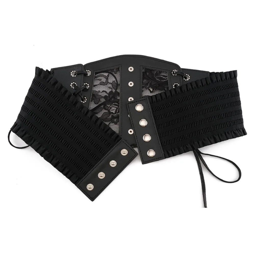 Fashion Lace Belts Wide Elastic WaistBand Retro Pin Buckle Cummerbunds For Women On Shirt Dress