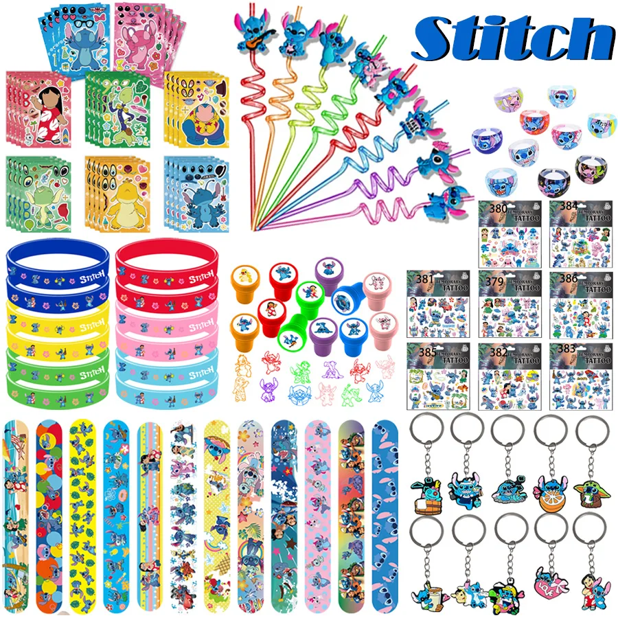 카툰 스티치 파티 선물 생일 파티 선물 실리콘 팔찌 스티커 키체인 크리스마스 양말 속 채우기 교실 보상품