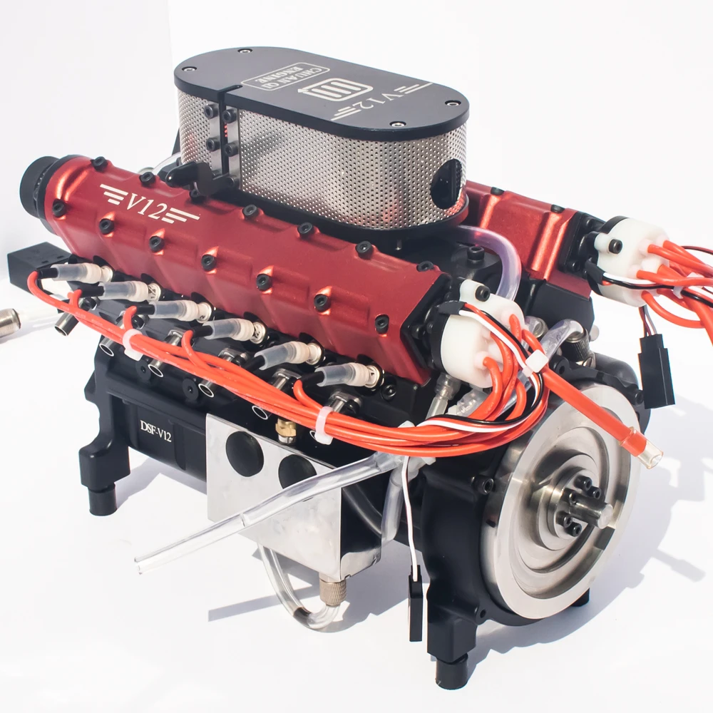 R-V12 Micro Methanol Engine Gasoline Model 49.89cc V12 Internal Combustion Engine Suitable for Modified RC Car Model Toy Gift