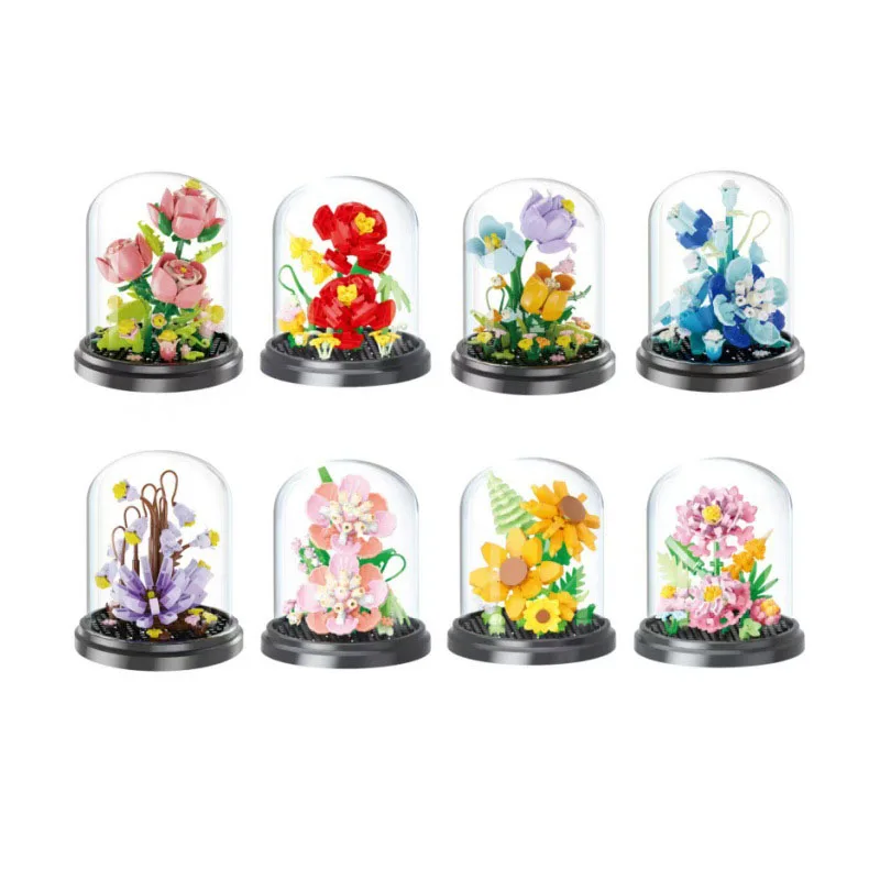 Idea Micro Diamond Block Flower Bricks Rose Sunflower Orchid Violet Peach Blossom Nanobrick Toys Exhibition Booth For Girl Gift