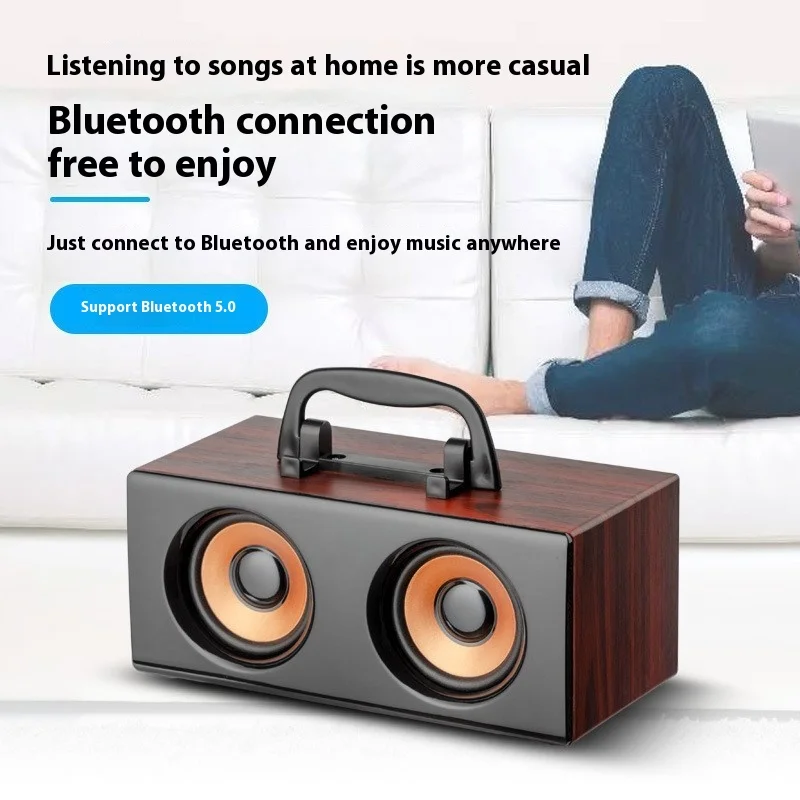 Vintage Wooden Bluetooth Speaker Desktop Computer Multimedia Surround Outdoor Portable Mini Wireless Speaker Phone Holder