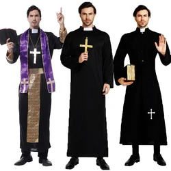 Men Easter Purim Halloween Costume Father Priest Bishop Costumes Christian Pastor Clergyman Cosplay Men's Halloween Cosplay Robe