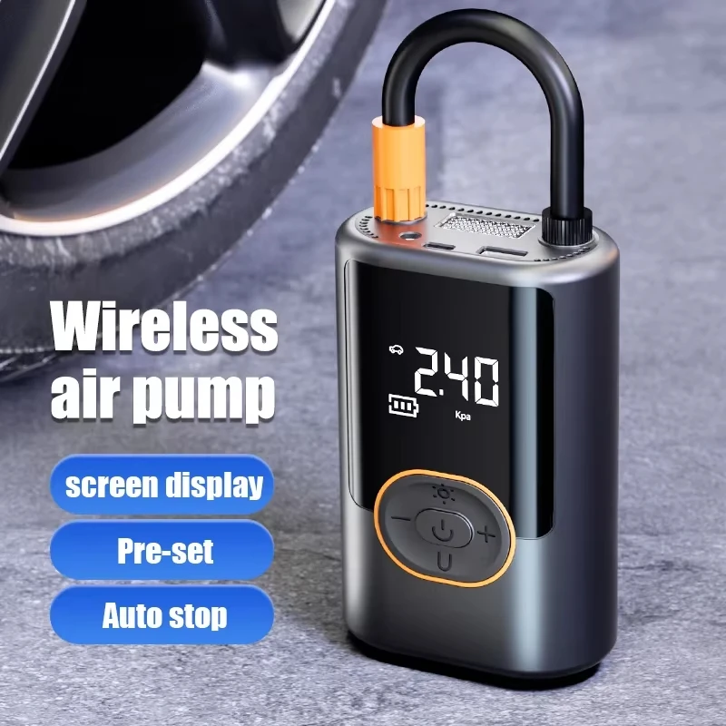 

Portable Wireless Car Tire Inflator Pump with Digital Display Air Compressor Pump LED Light for Auto Moto Bicycle Ball