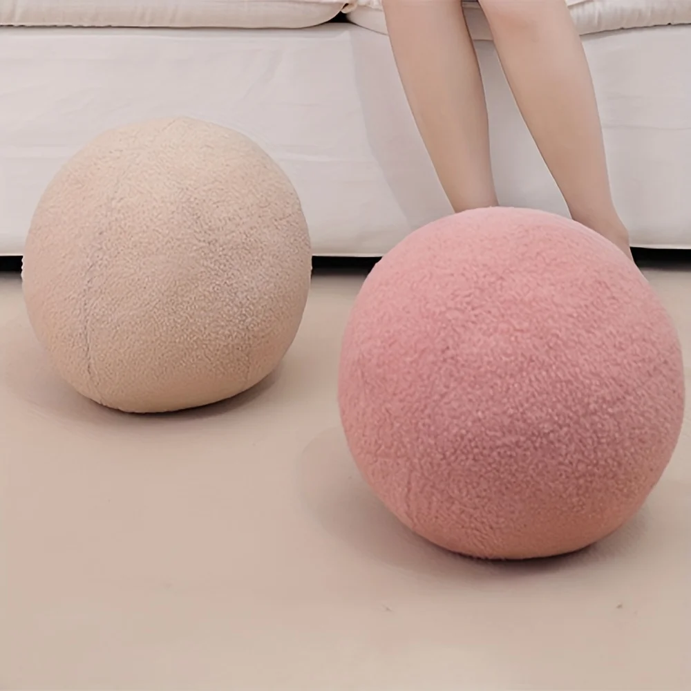 Bubble Kiss-Plush Round Wool Cushion, Nordic Colorful Ball Shaped Stuffed Soft Pillow for Sofa, Popular Macaroon Cushion for Off