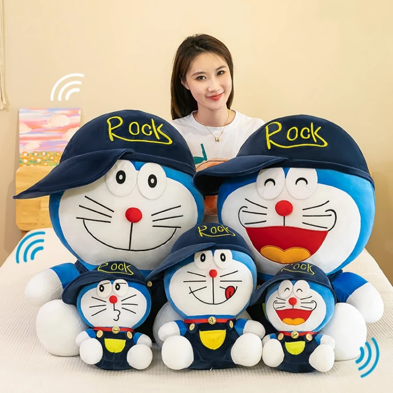 60cm oversize dos desenhos animados doraemon brinquedo de pelúcia kawaii rock chapéu gato macio pelúcia plushies boneca dormir lance travesseiro crianças presente aniversário