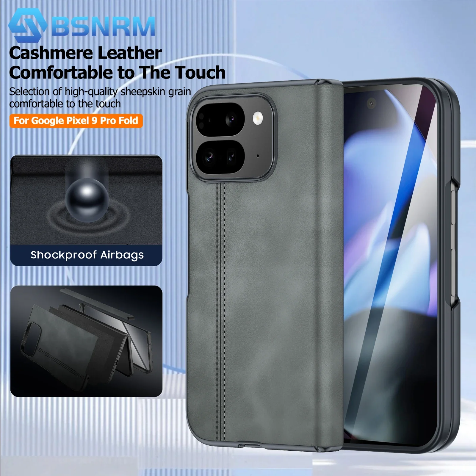 

Для Google Pixel 9 Pro Fold, встроенная защитная пленка, защита шарнира, ультратонкий матовый противоударный чехол из искусственной кожи для ПК, черный