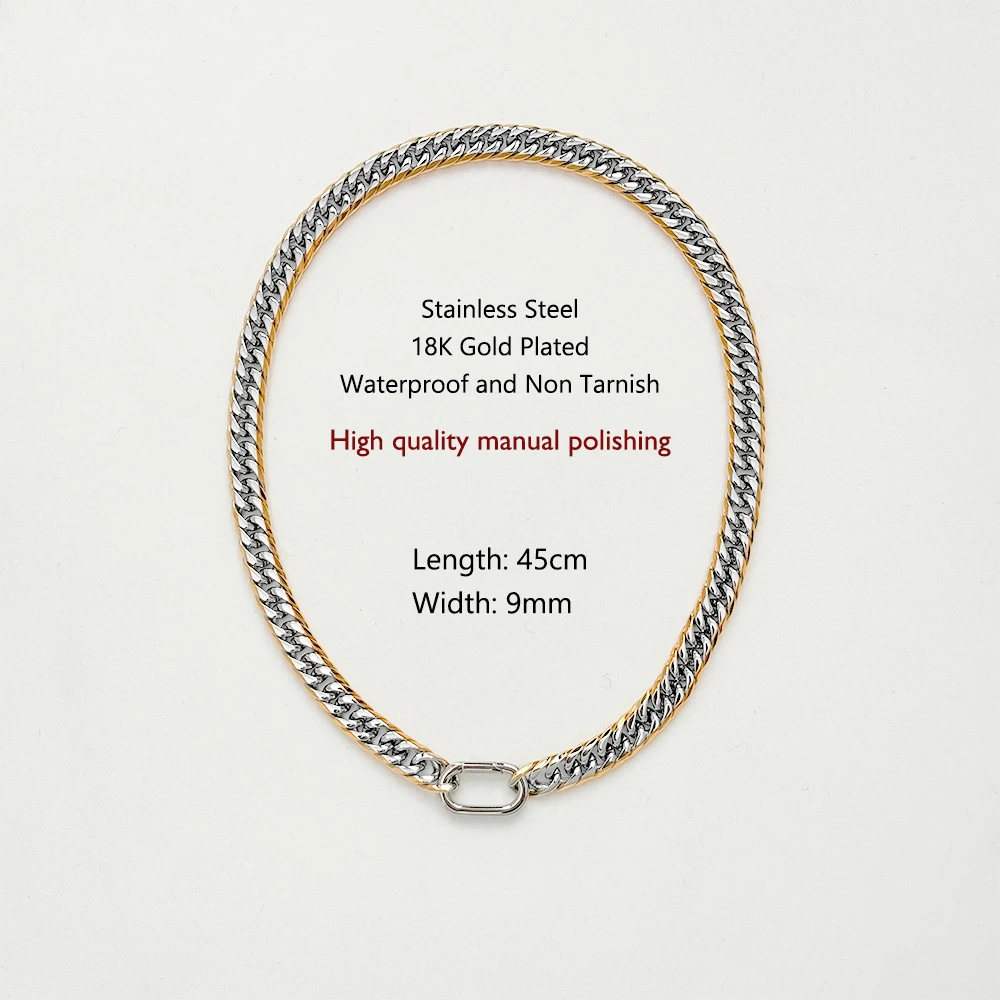 2024 Neuer Design-Schmuck, wasserdicht, 18 Karat vergoldeter Edelstahl, zweifarbig, kubanische Kette, charmefarbene Zirkon-Charm-Halskette – Detail 1