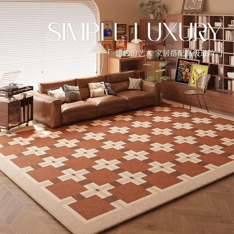 Plaid Luxury Decorative Living Room Carpet Brown Geometric Retro Rugs Easy Clean Washable Bedroom Rug Non-Slip Cloakroom Carpets