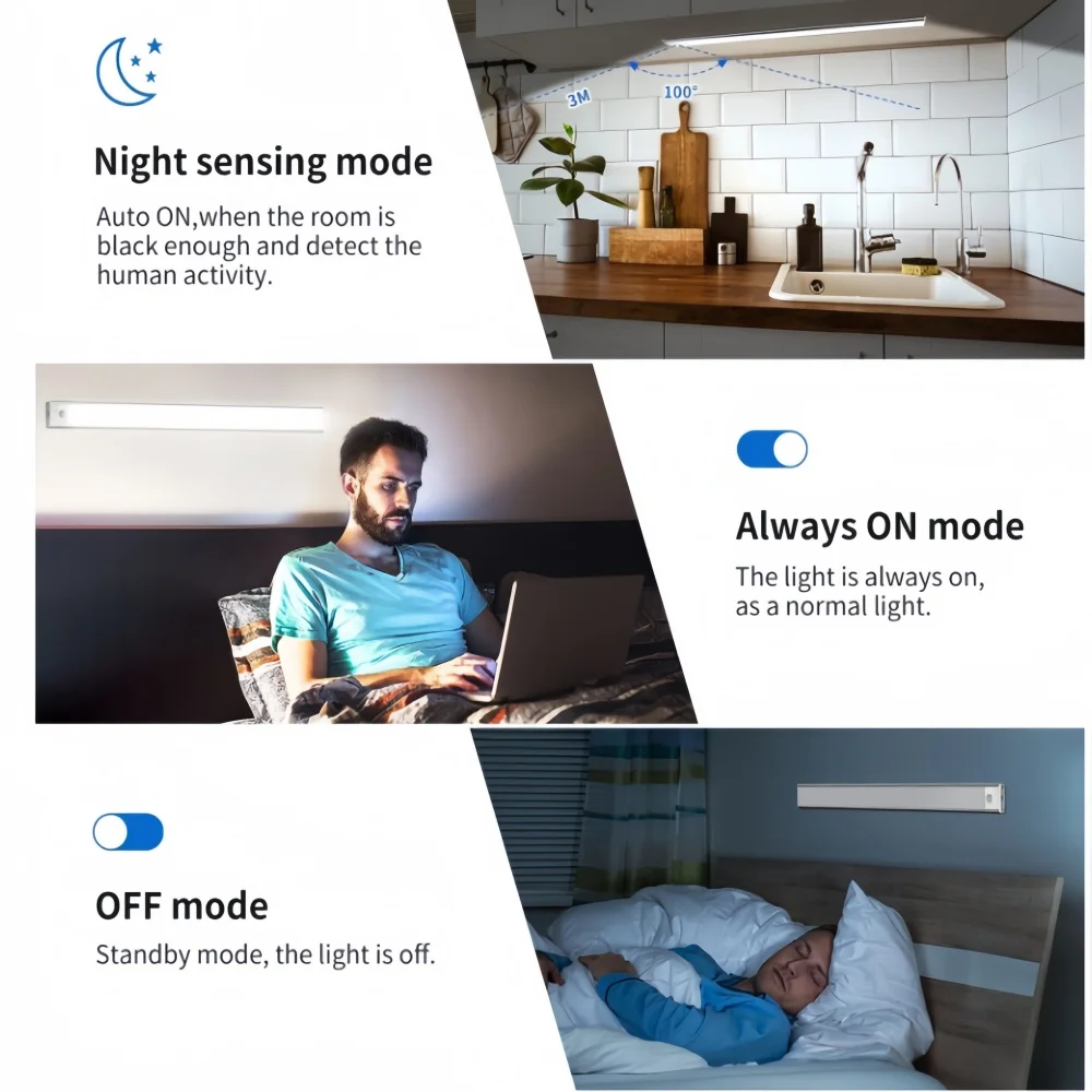 أضواء استشعار الحركة LED القابلة لإعادة الشحن، إضاءة الخزانة الداخلية، إضاءة الممر، تركيب مغناطيسي بسيط
