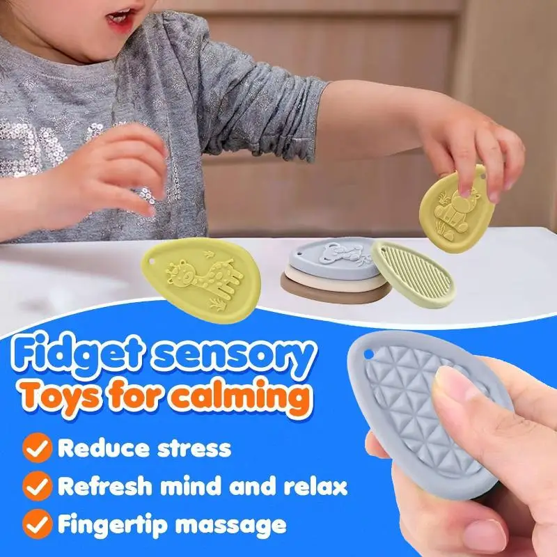 6 Pack Textured Silicone Stone Fidget Toys, Stress Relief Sensory Toys for Kids & Adults