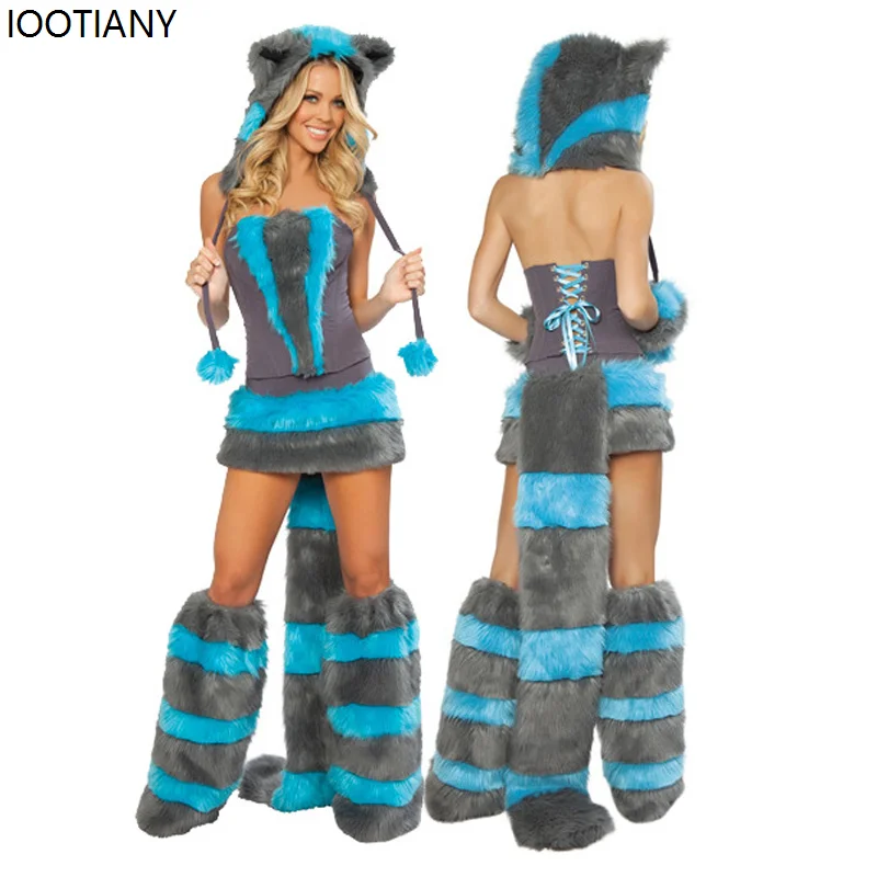 Women Sexy Furry Cartoon Animal Cosplay Costumes Anime Rabbit Fox Catwoman Fancy Dress Carnival Party Stage Performance Dress Up