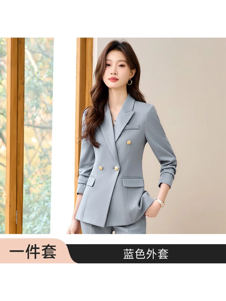 Navy Blue Women's Autumn/Winter Blazer2025New stylish goddess-style formal double-breasted blazer suit for commuting