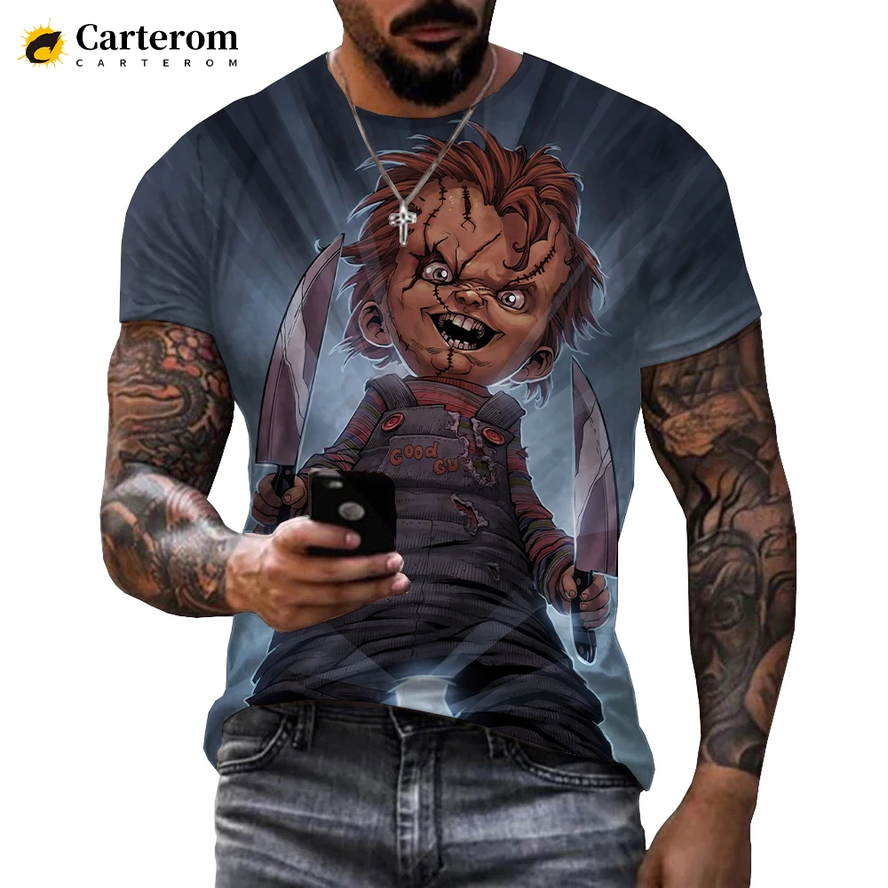 Nova chegada filme de terror criança do jogo personagem chucky 3d impresso camiseta das mulheres dos homens crianças verão casual streetwear topos