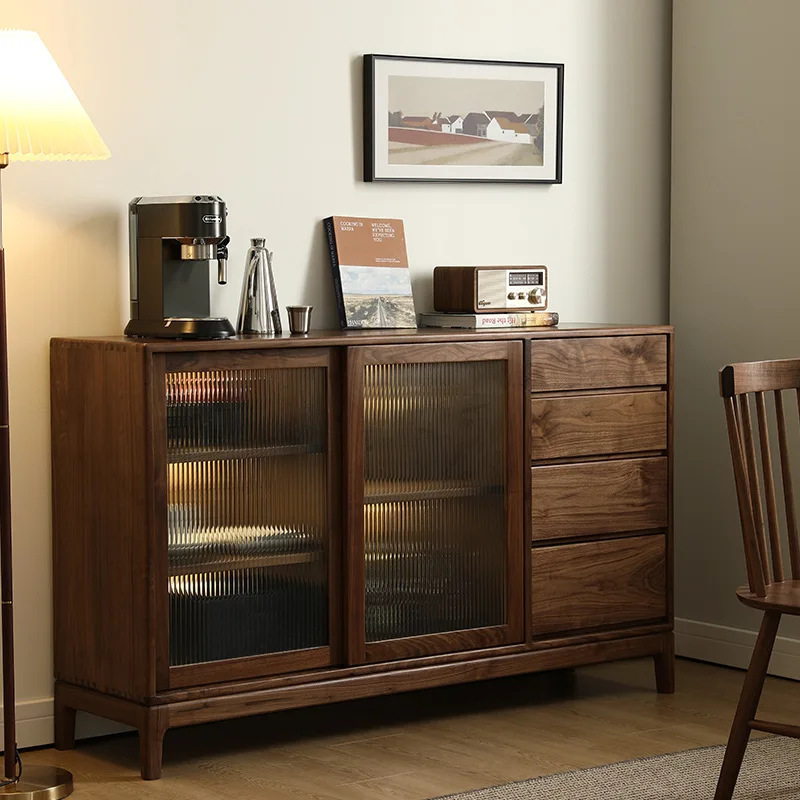 

Nordic solid wood dining side black walnut tea modern simple storage locker display cabinet wine cabinet restaurant