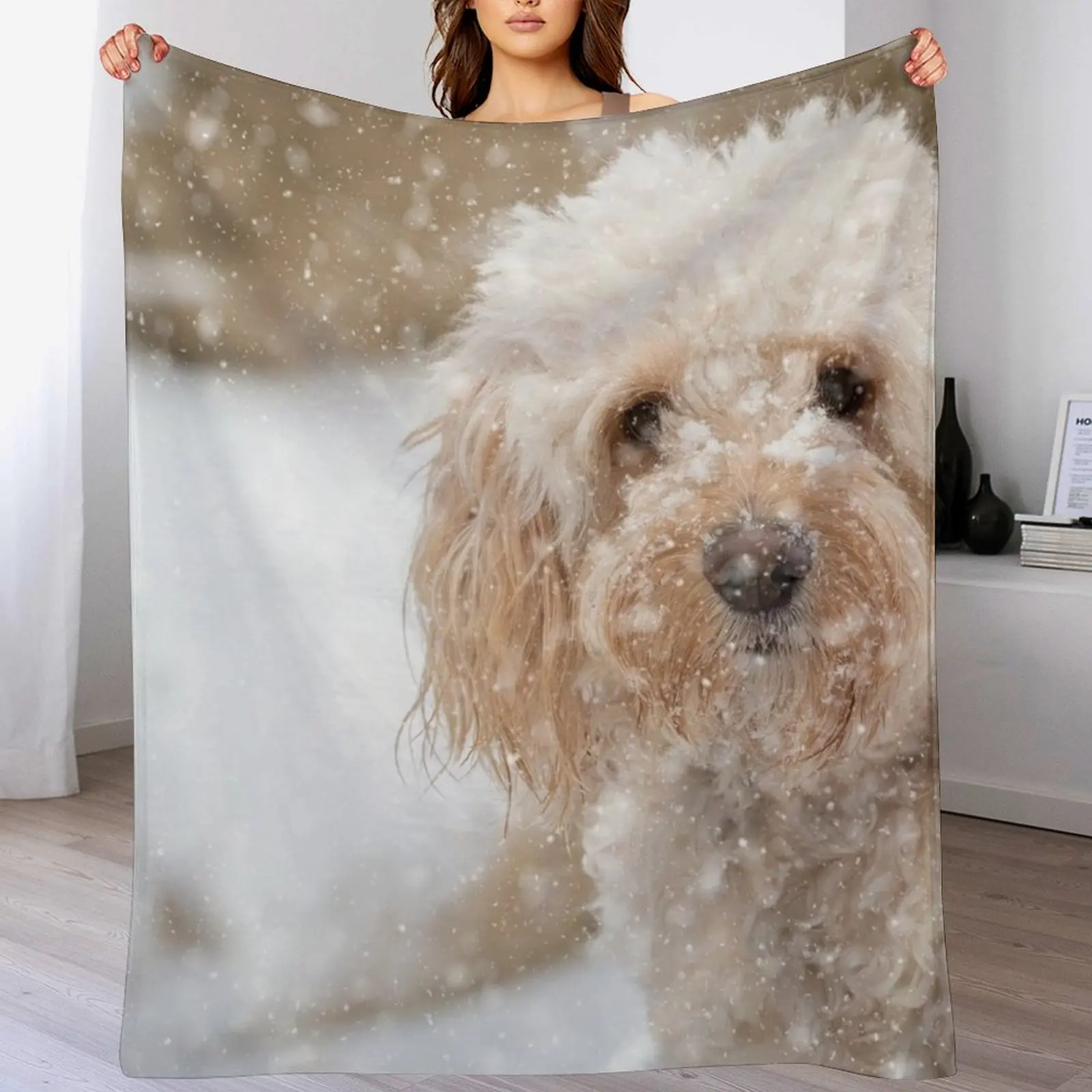 

A beautiful Cockapoo in the snow Throw Blanket Soft Plush Plaid Sleeping Bag Bed covers Soft Plaid Blankets