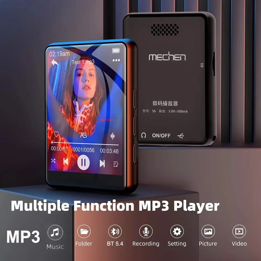 مشغل Mp3 محمول بسعة 32 جيجابايت وشاشة لمس 2.4 بوصة مع مشغل MP3 BT 5.4 مع مكبر صوت مدمج عالي الدقة يدعم التسجيل الصوتي والفيديو والكتاب الإلكتروني