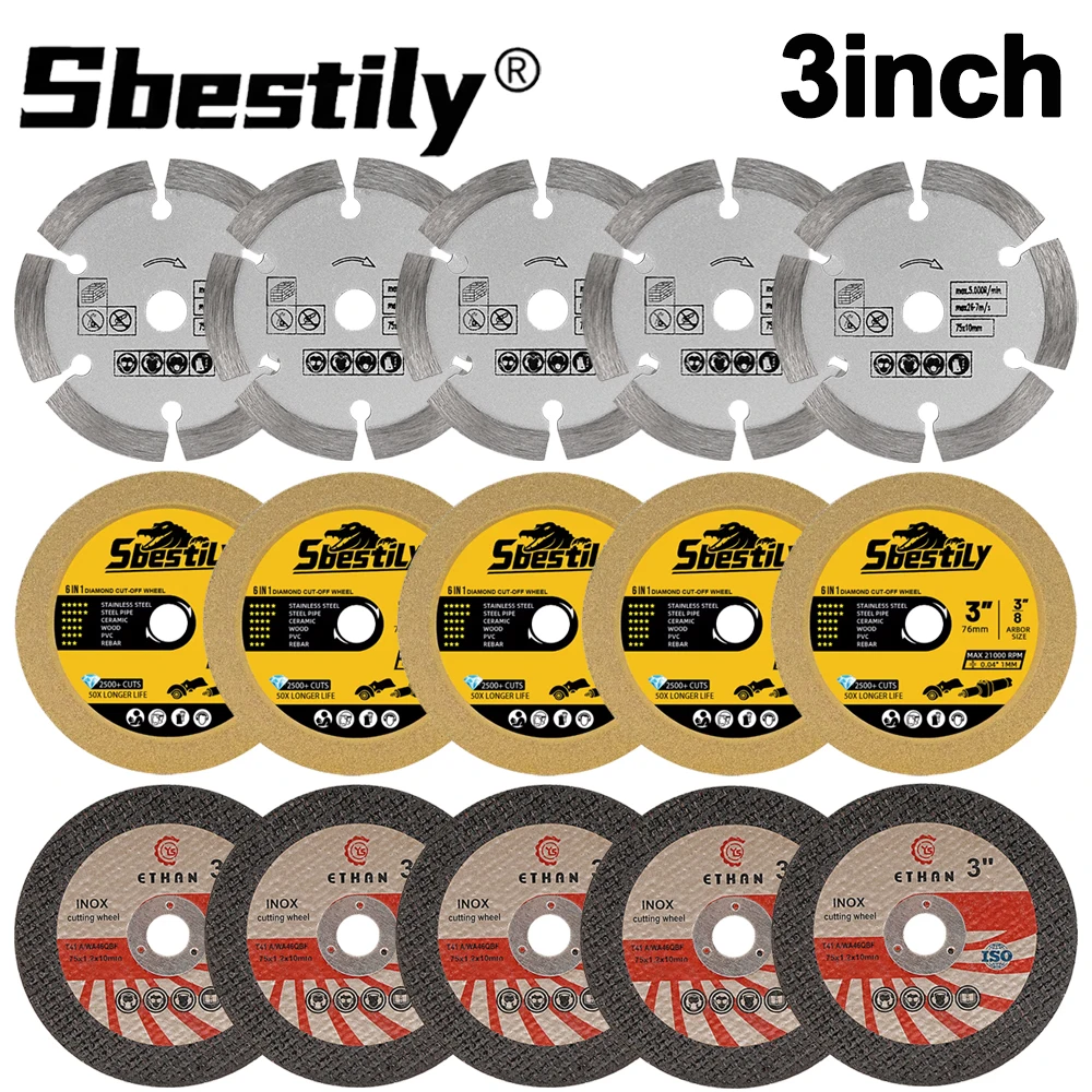 

15pcs 75mm 3" Diamond Cutting Disc Resin Cut Off Wheel Stone Cutting Disc Kit For Ceramic Marble Metal Wood Steel Pvc Cutting