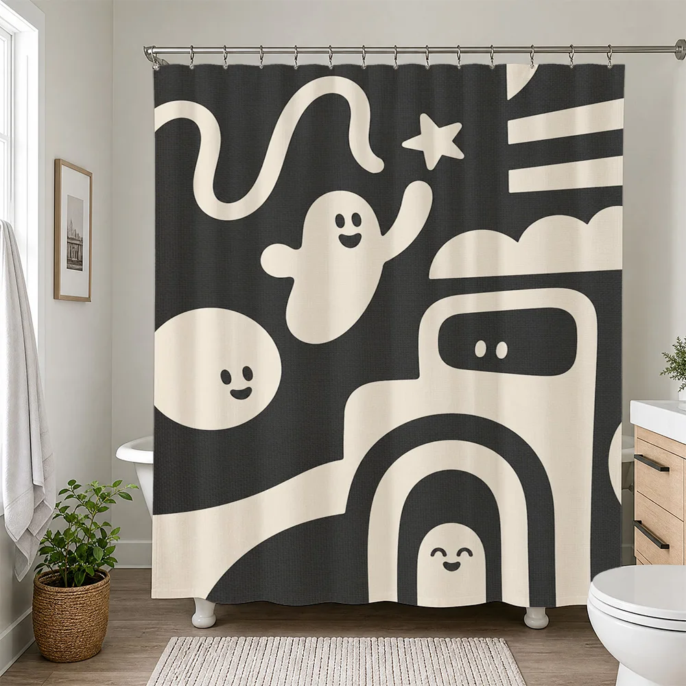 Cute Cartoon Monsters Rainbow Shower Curtain Bathroom Decor Fun Kids Novelty Shower Curtain Liner